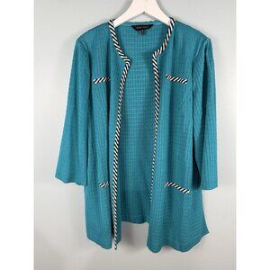 Ming Wang Open Cardigan Women’s 1x Teal Office Business Career 3/4 Sleeve